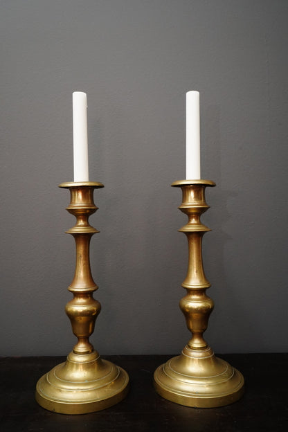 Pair Antique French Solid Brass Candlesticks Louis XVI Style 11 Inch