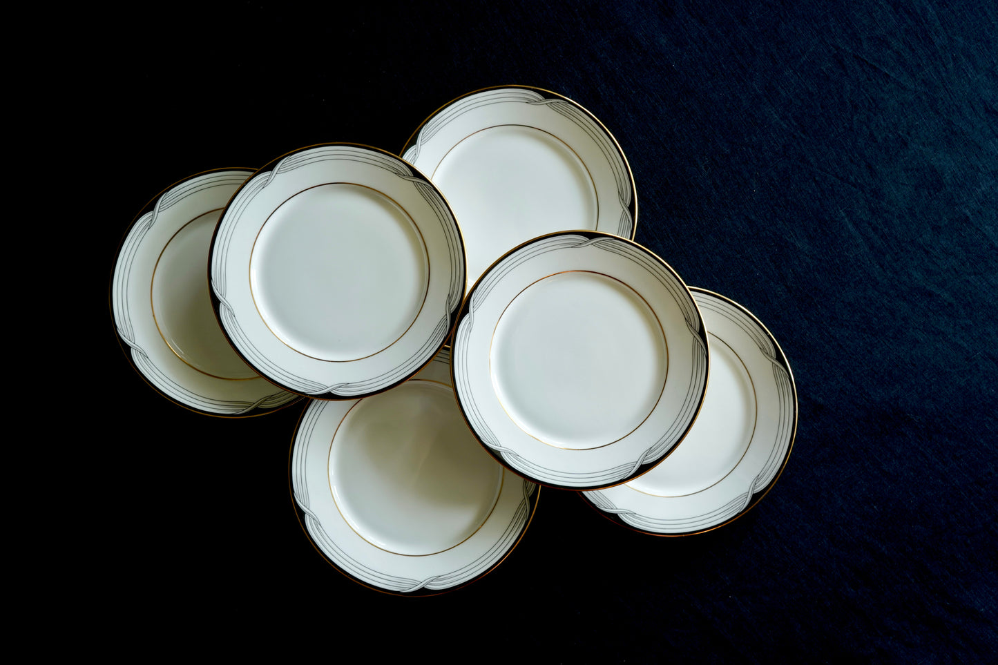 Lenox Black Tie Bread & Butter Plates – Set of 6, 6.5" Ivory China with 24k Gold Trim (Discontinued)