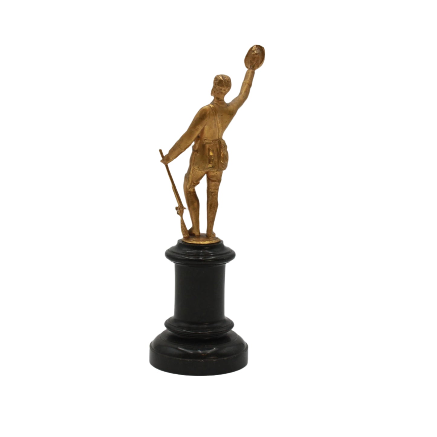 Late 19th to Early 20th Century Gilt Bronze Gentleman Officer Figurine on Black Marble Base