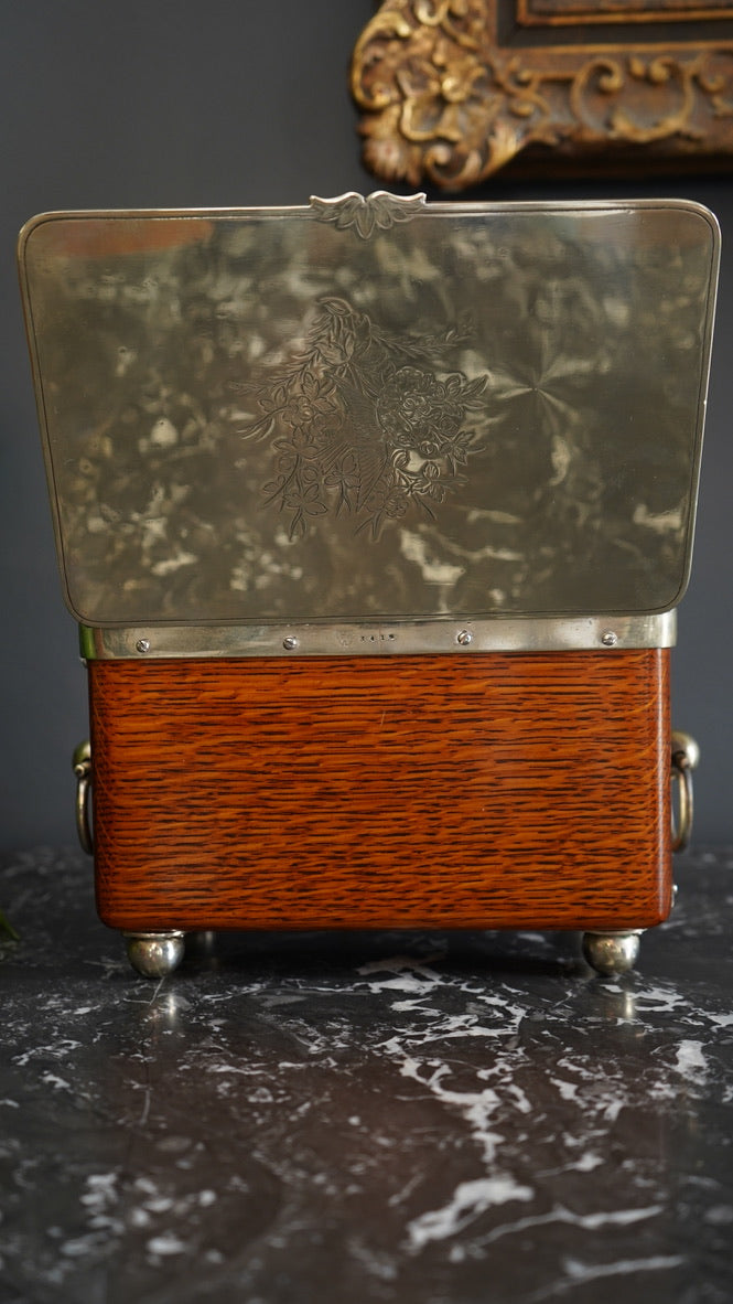 Antique English Oak and Silver-Plated Twin Tea Caddy | John Grinsell & Sons, c.1895–1910
