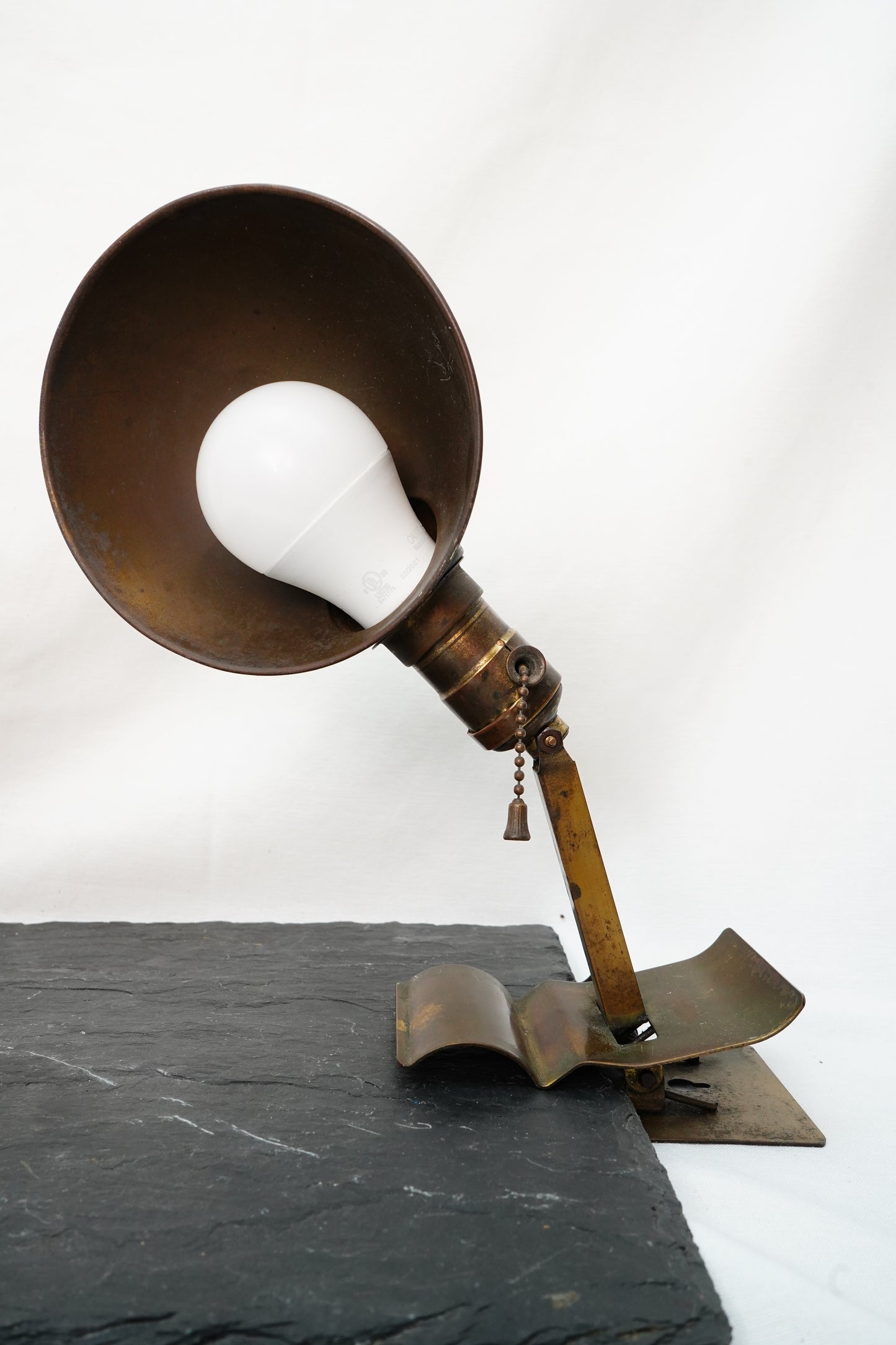 Vintage Brass Industrial Clamp Mount Lamp