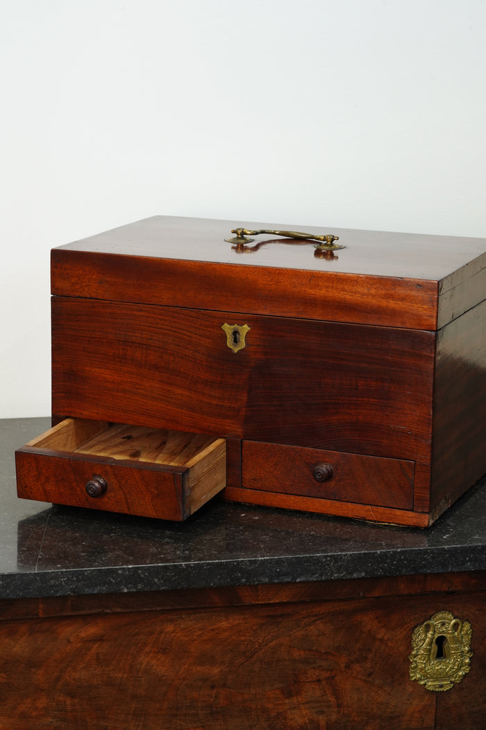 Antique Mahogany Dressing Box with Two Drawers, Circa 1840