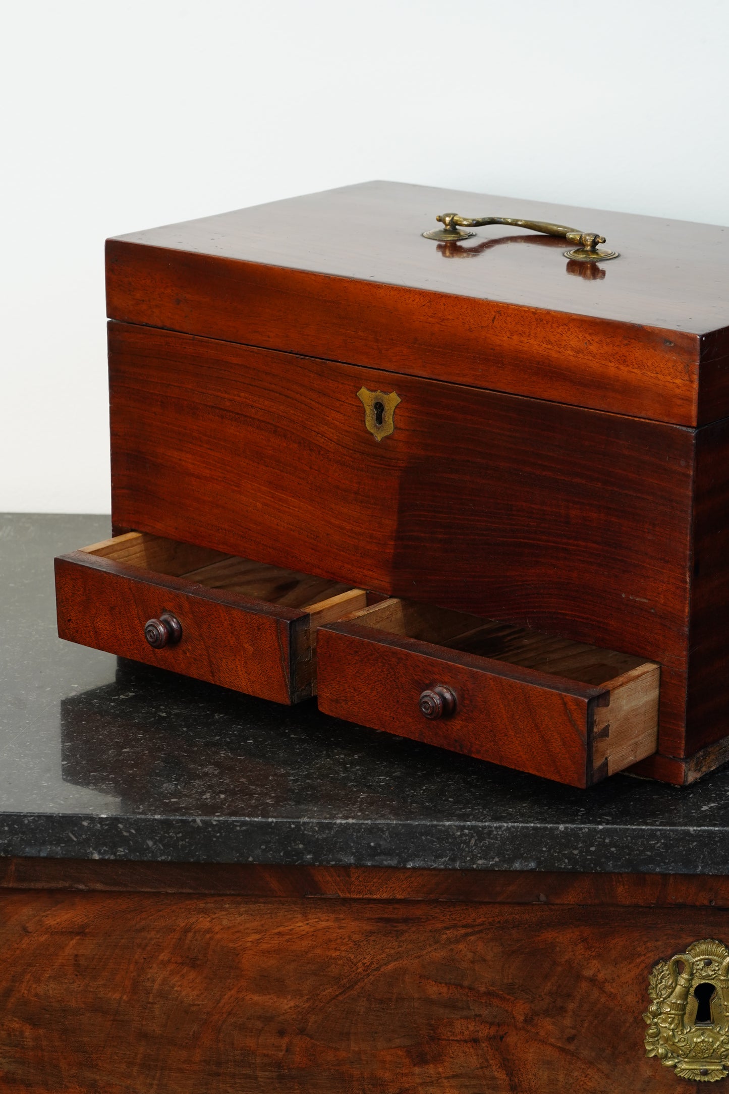 Antique Mahogany Dressing Box with Two Drawers, Circa 1840