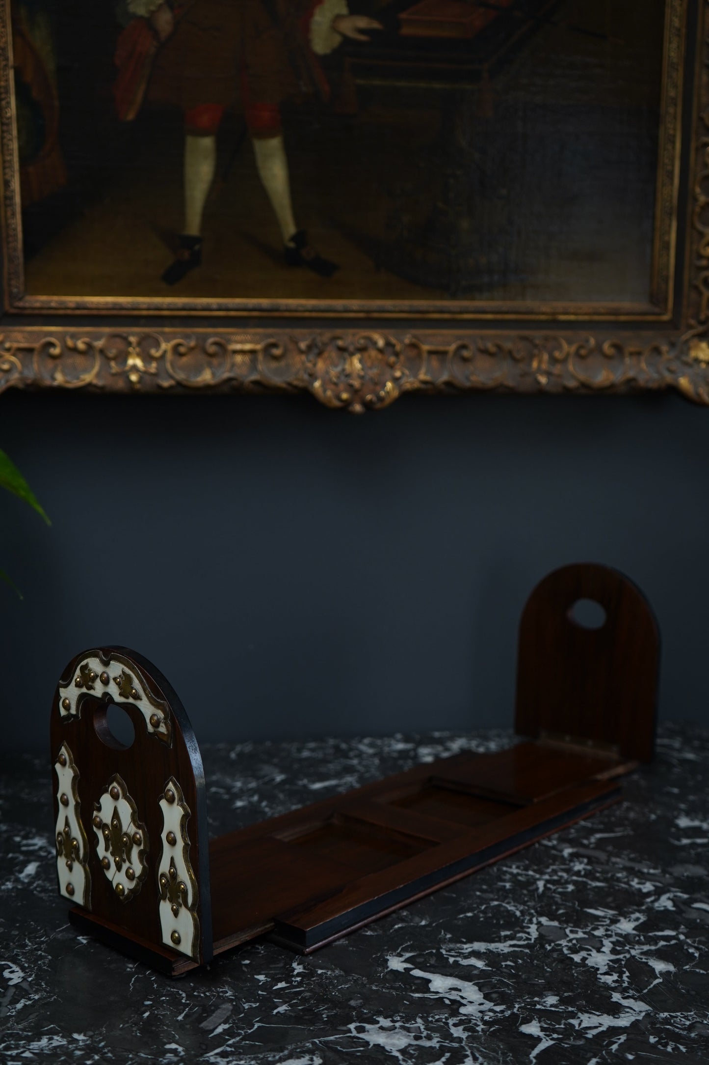 Antique Victorian Walnut, Brass & Bone Book Slide | English Expandable Book Holder c. 1870–1900