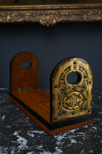 Antique Victorian Brass Mounted Collapsible Book Rack