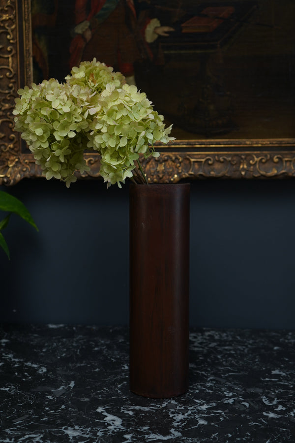 Mid-Century Modern Sculptural Metal Vase | Brutalist Cylinder Form, Painted Patina Finish secondary view