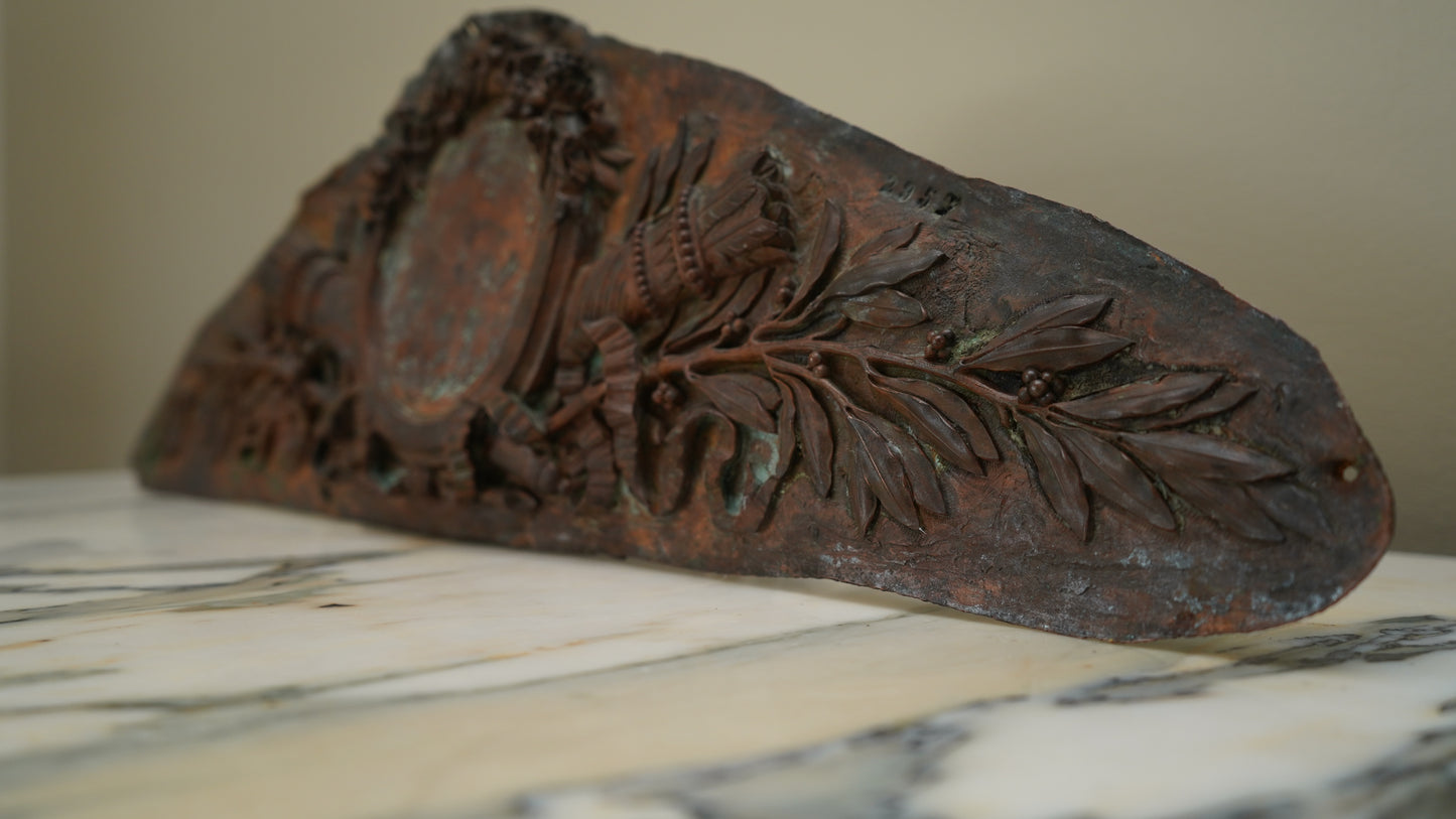 Antique French Bronze Overdoor Pediment with Louis XVI Cartouche | French Bronze Architectural Salvage