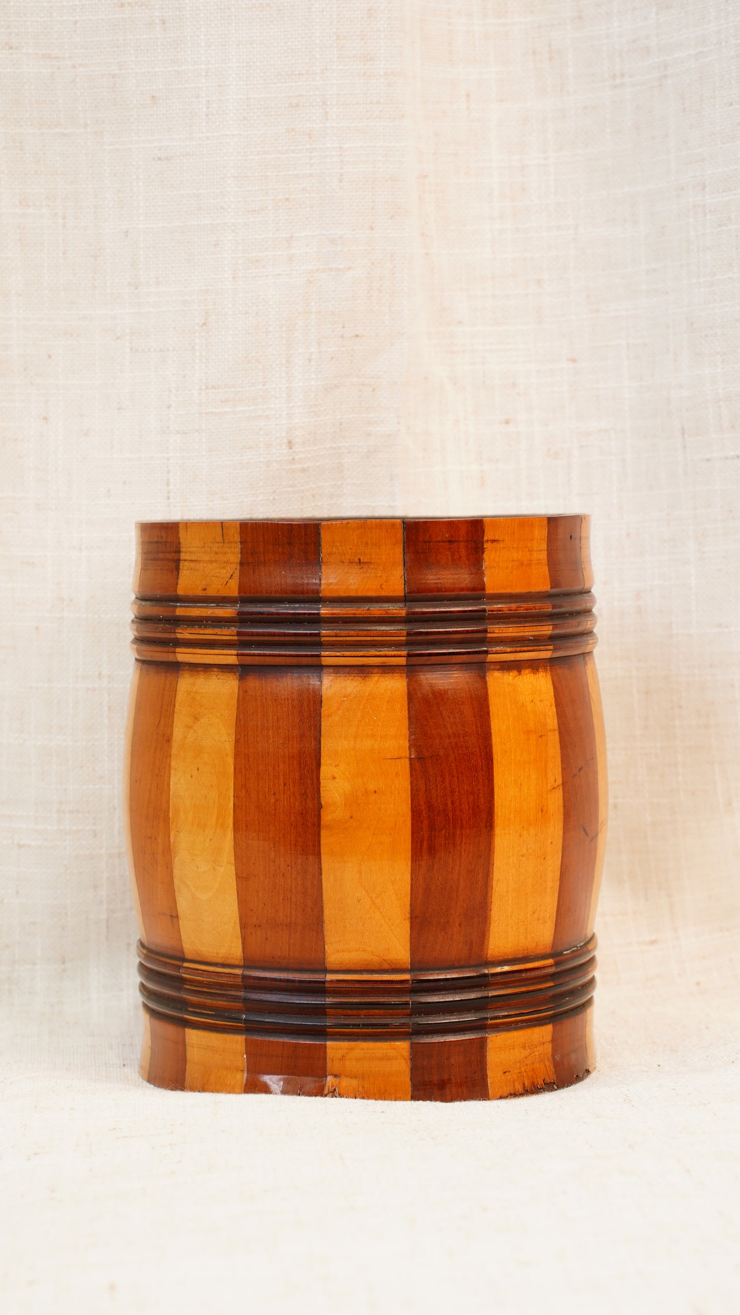 Antique English Coopered Treen Jar, Barrel Form, Circa 1880