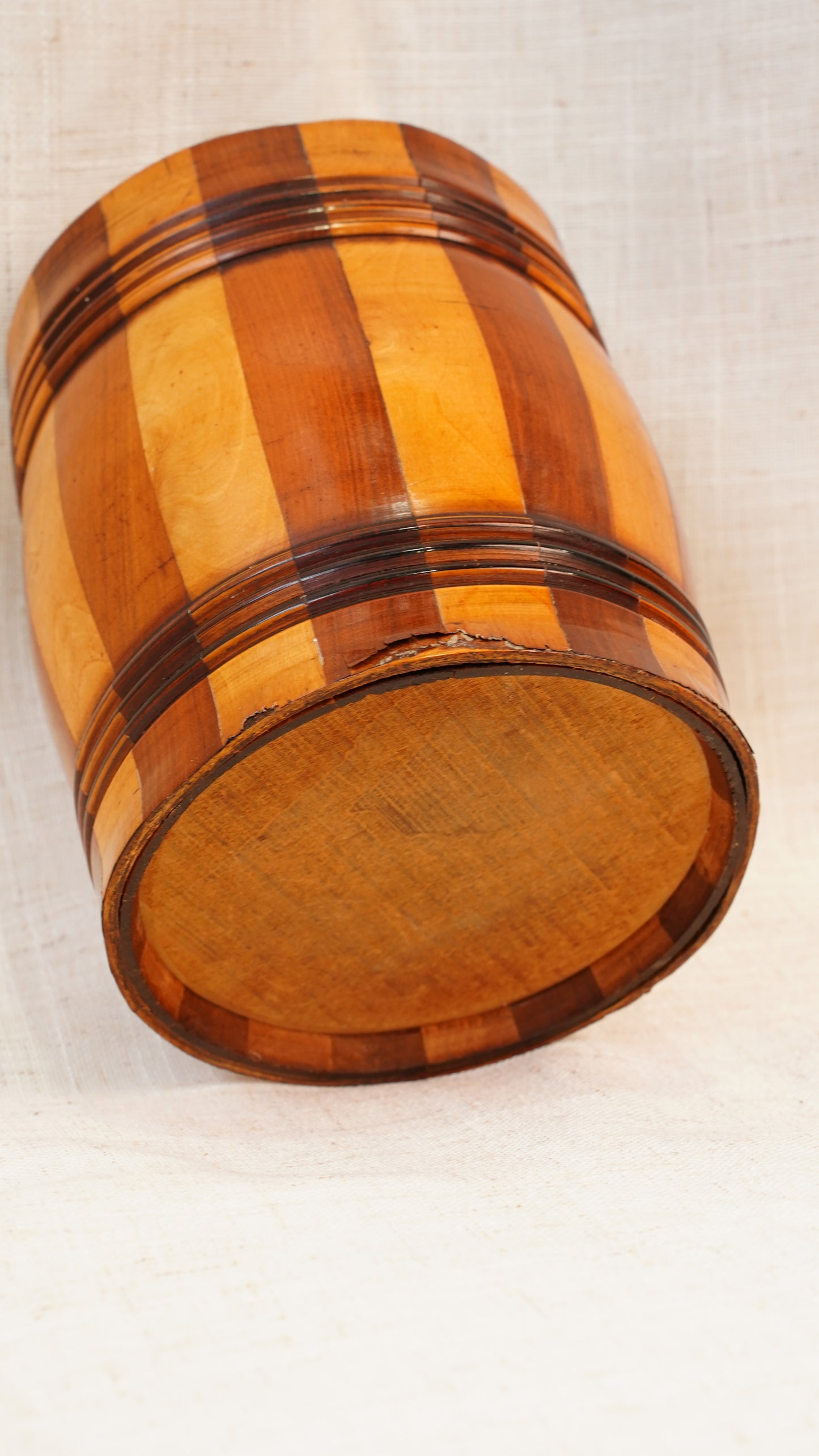 Antique English Coopered Treen Jar, Barrel Form, Circa 1880
