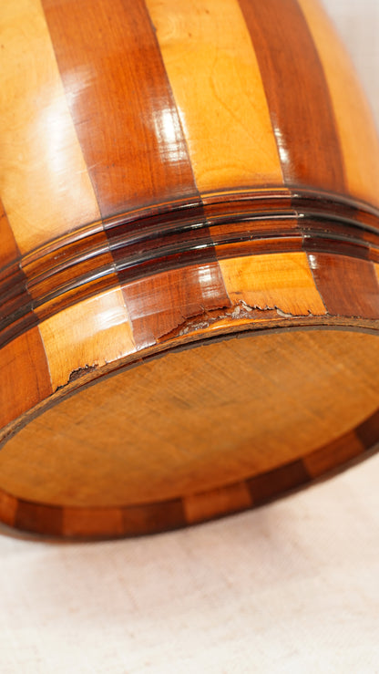 Antique English Coopered Treen Jar, Barrel Form, Circa 1880