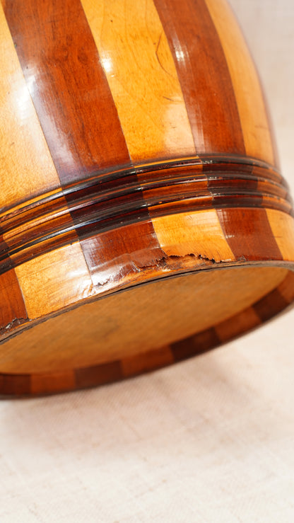 Antique English Coopered Treen Jar, Barrel Form, Circa 1880