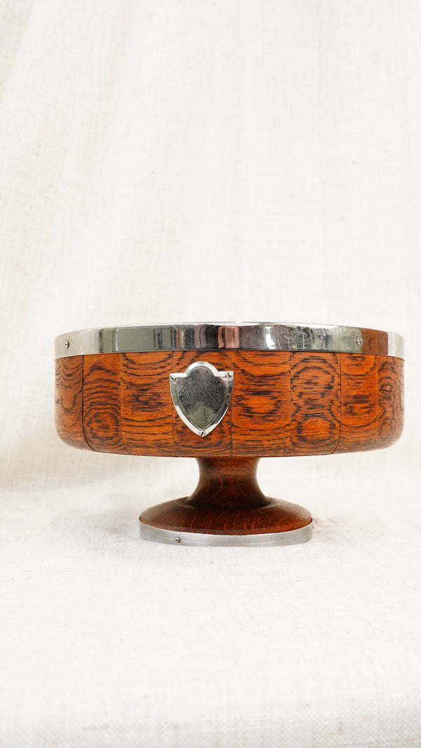 English Oak and Chrome Trophy Bowl by Ryecraft Woodware, Ca. 1950