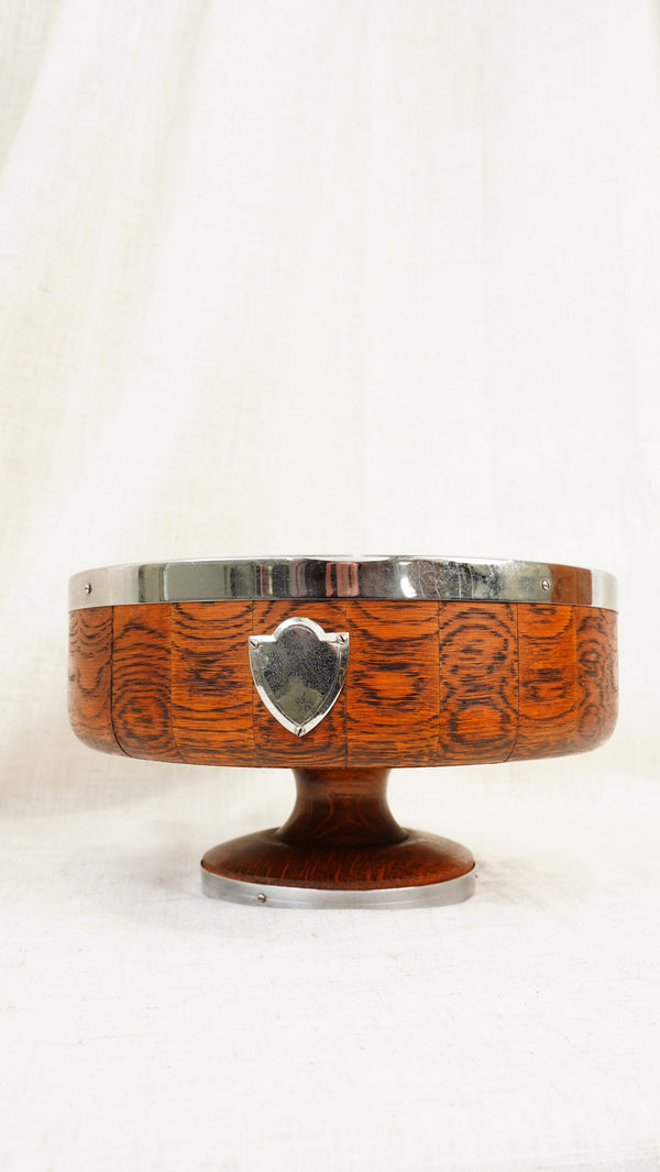 English Oak and Chrome Trophy Bowl by Ryecraft Woodware, Ca. 1950 secondary view