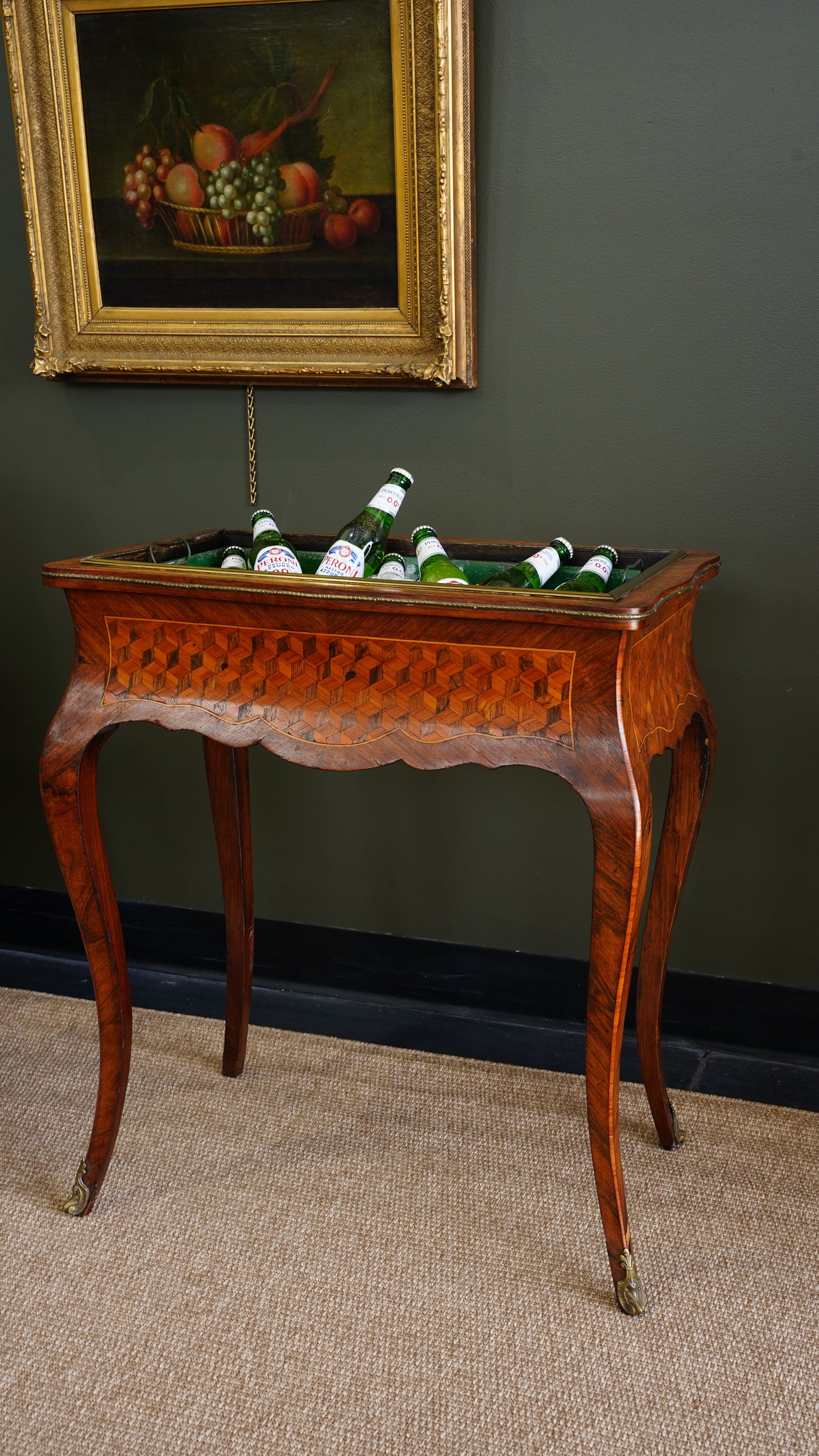 Antique French Parquetry Jardinière Table, Ca. 1900