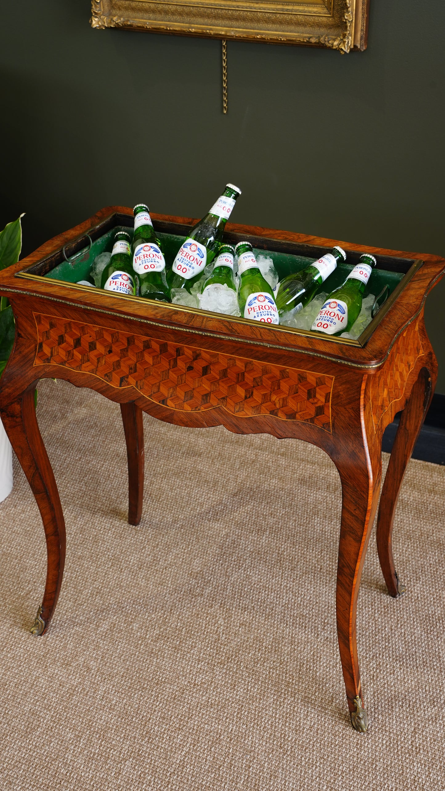 Antique French Parquetry Jardinière Table, Ca. 1900