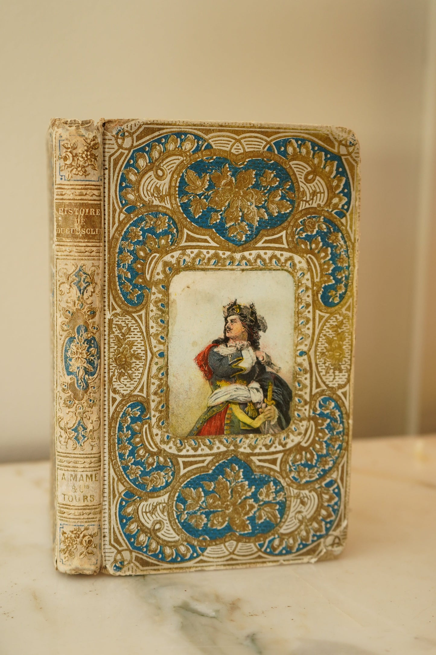 Antique French Prize Book with Blue and Gilt Embossed Binding | 1856 Histoire de Bertrand du Guesclin by Guyard de Berville