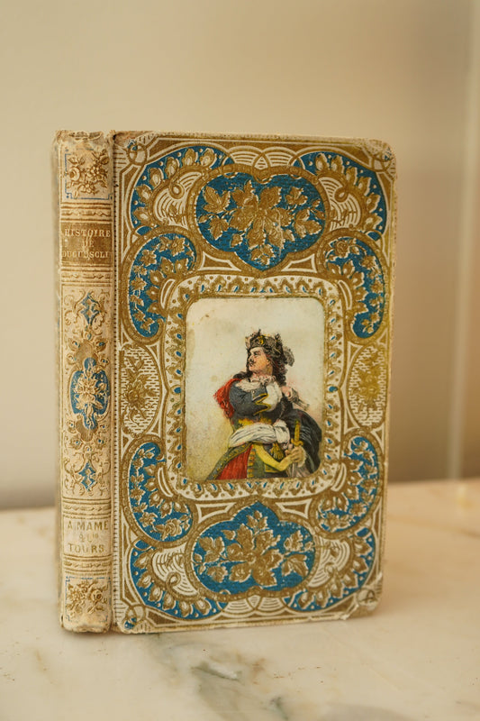 Antique French Prize Book with Blue and Gilt Embossed Binding | 1856 Histoire de Bertrand du Guesclin by Guyard de Berville
