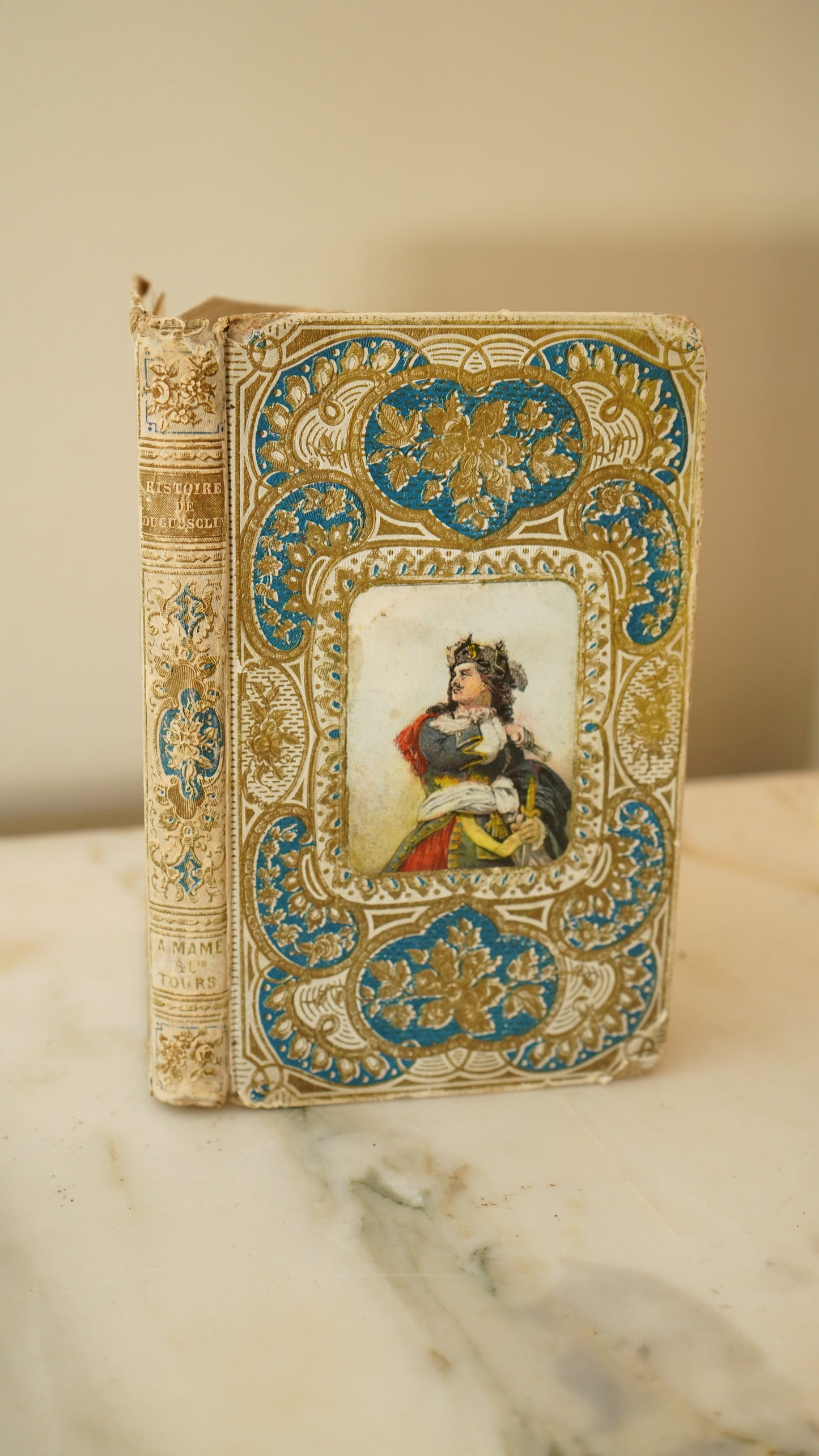 Antique French Prize Book with Blue and Gilt Embossed Binding | 1856 Histoire de Bertrand du Guesclin by Guyard de Berville