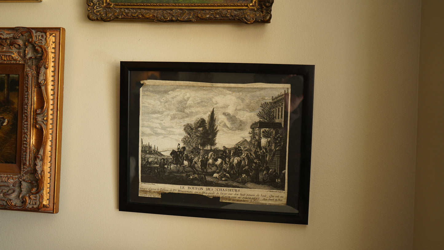 Antique French Engraving “Le Bouton des Chasseurs” After Philips Wouwerman