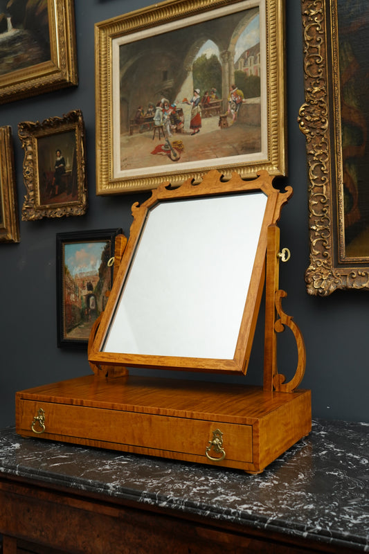 Antique English Dressing Table Mirror in Bird’s Eye Maple Circa 1830 to 1850