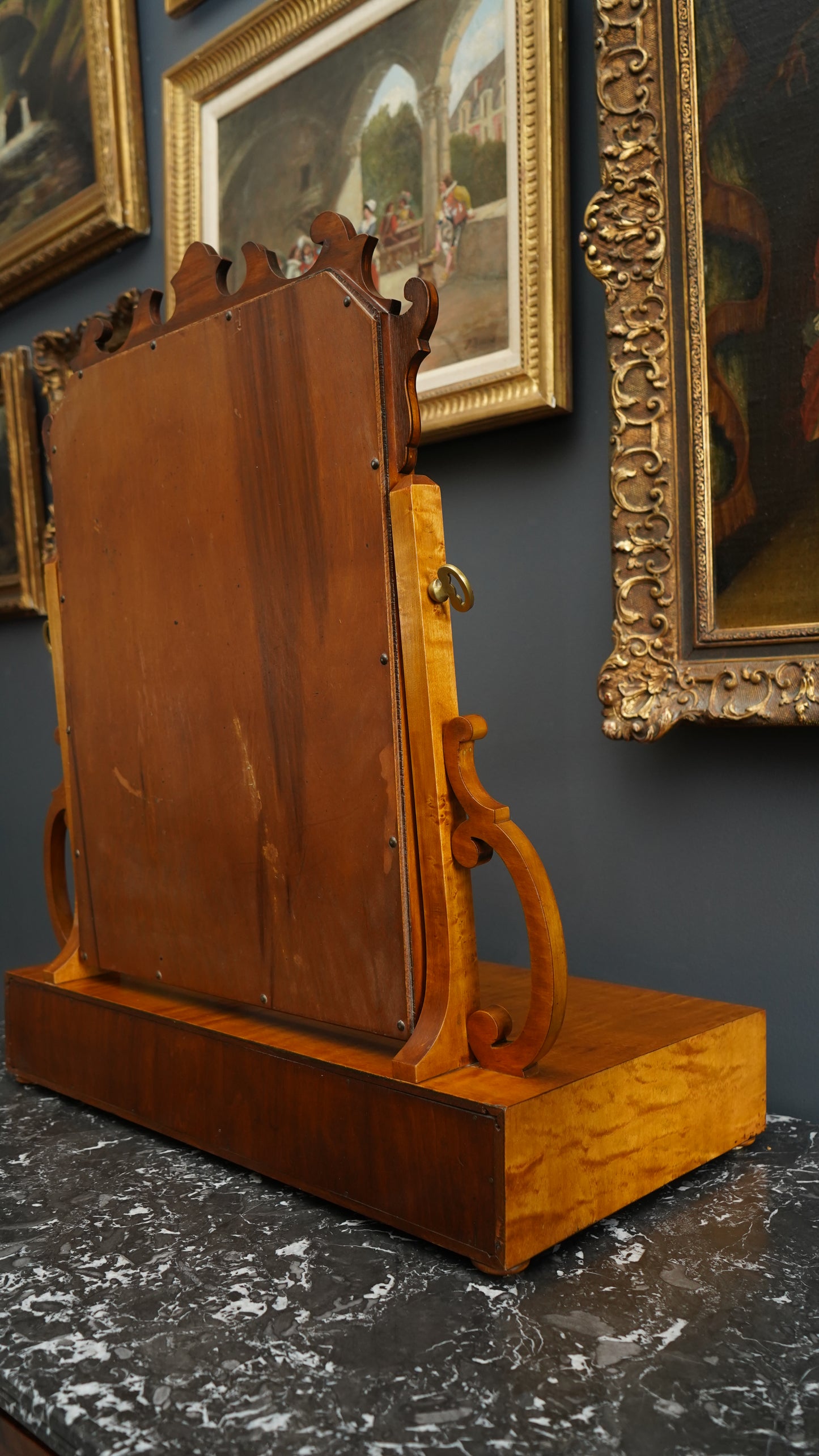 Antique English Dressing Table Mirror in Bird’s Eye Maple Circa 1830 to 1850