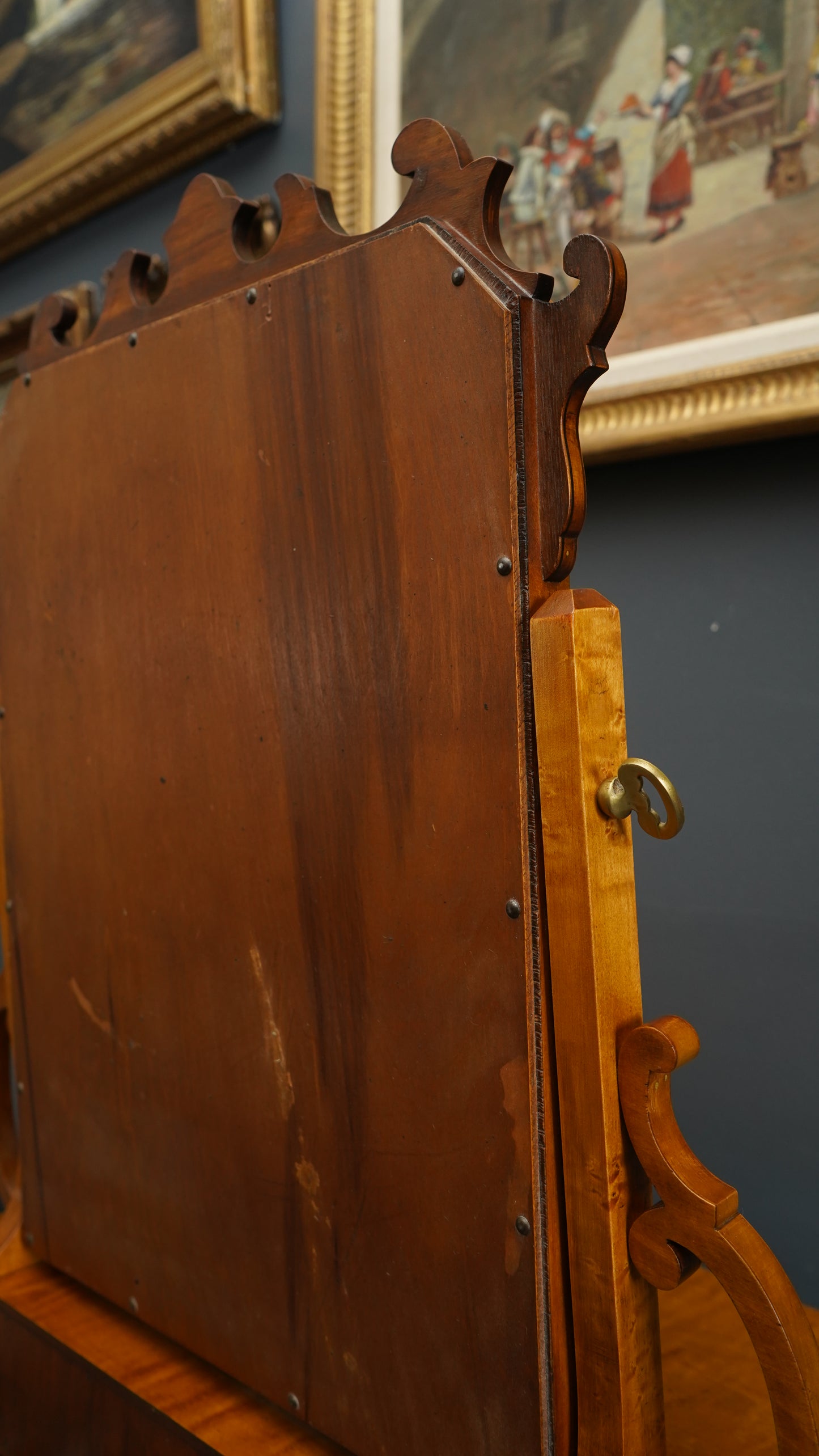 Antique English Dressing Table Mirror in Bird’s Eye Maple Circa 1830 to 1850