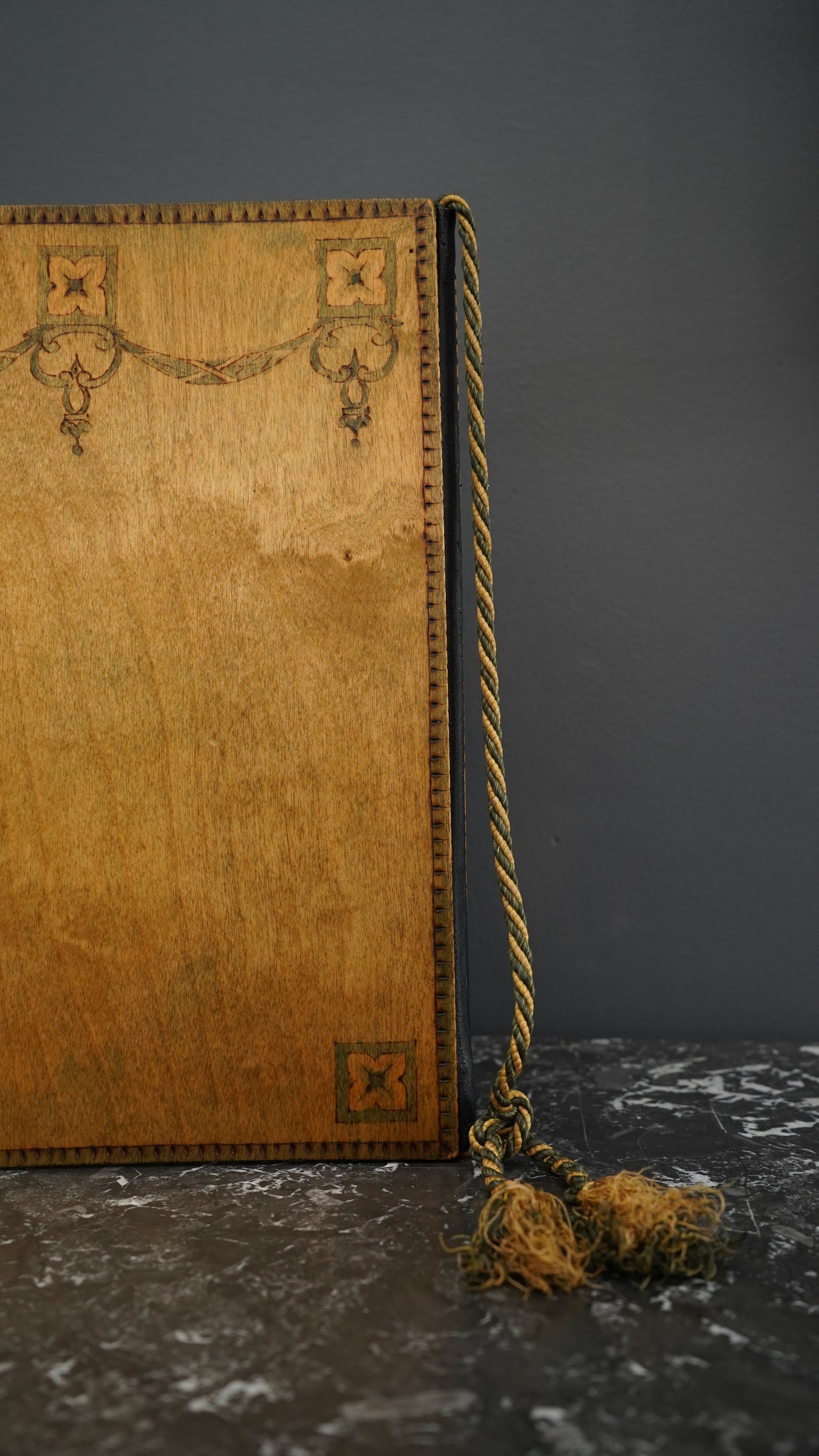 Antique Handcrafted Pokerwork Terrier Writing Blotter, Signed F.H.O., c. 1910–1930