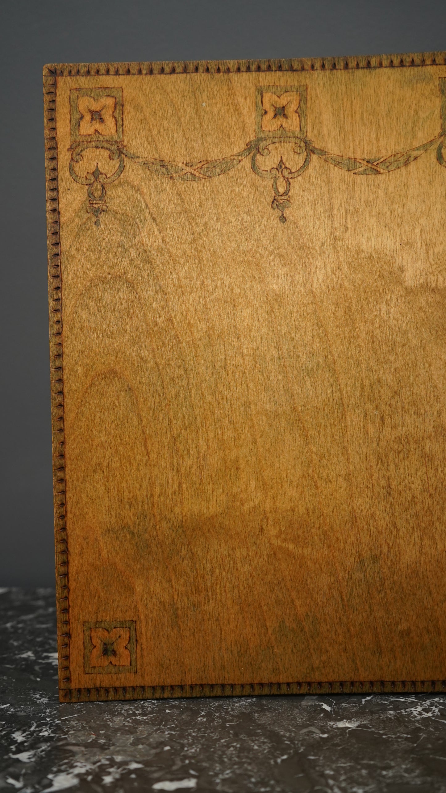 Antique Handcrafted Pokerwork Terrier Writing Blotter, Signed F.H.O., c. 1910–1930