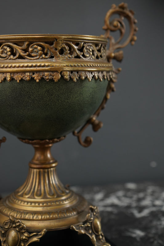 Vintage Neoclassical Decorative Urn with Faux Malachite Bowl and Gilt Metal Mounts