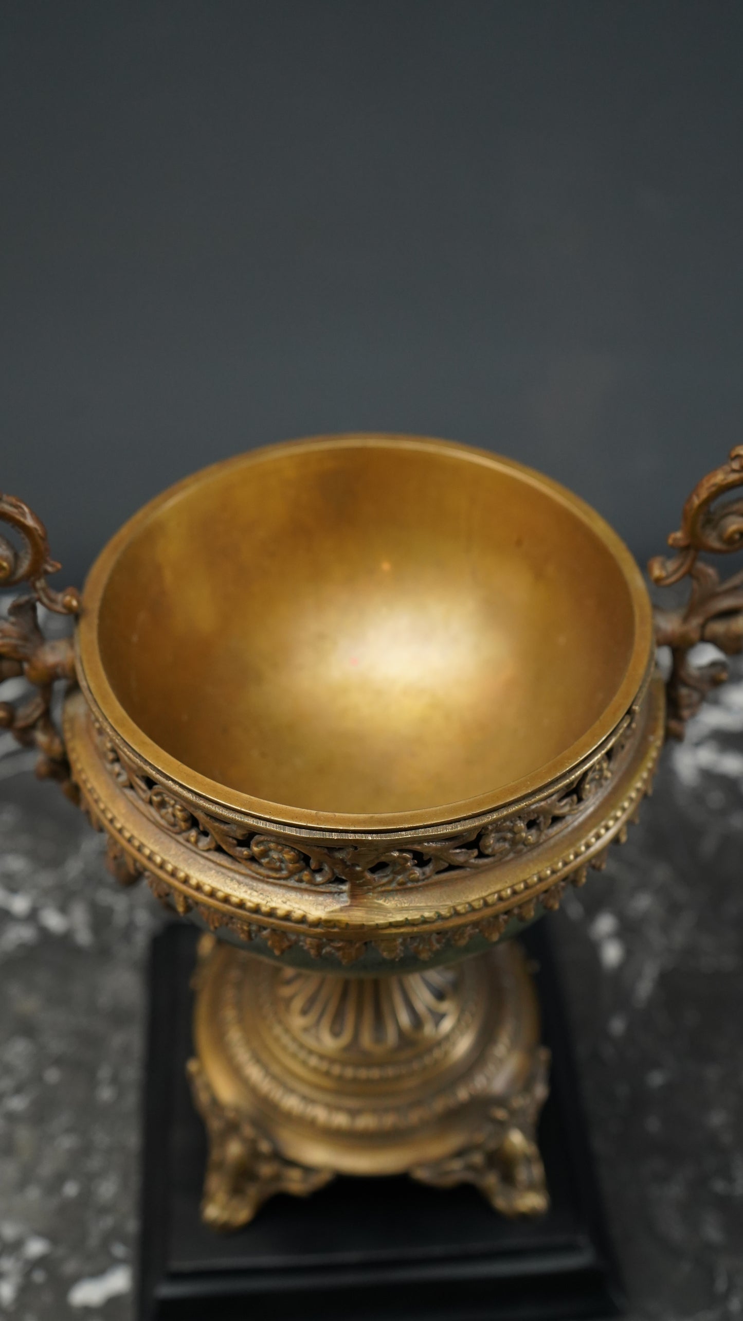 Vintage Neoclassical Decorative Urn with Faux Malachite Bowl and Gilt Metal Mounts