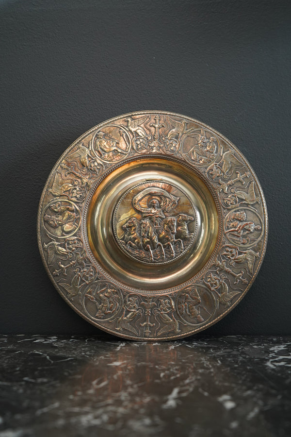 Victorian Silver-Plated Inkwell Depicting Boudica in Chariot – Neoclassical Revival Desk Accessory