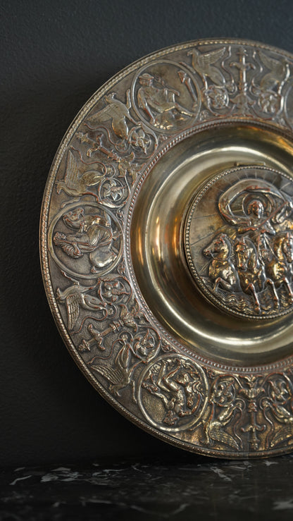 Victorian Silver-Plated Inkwell Depicting Boudica in Chariot – Neoclassical Revival Desk Accessory