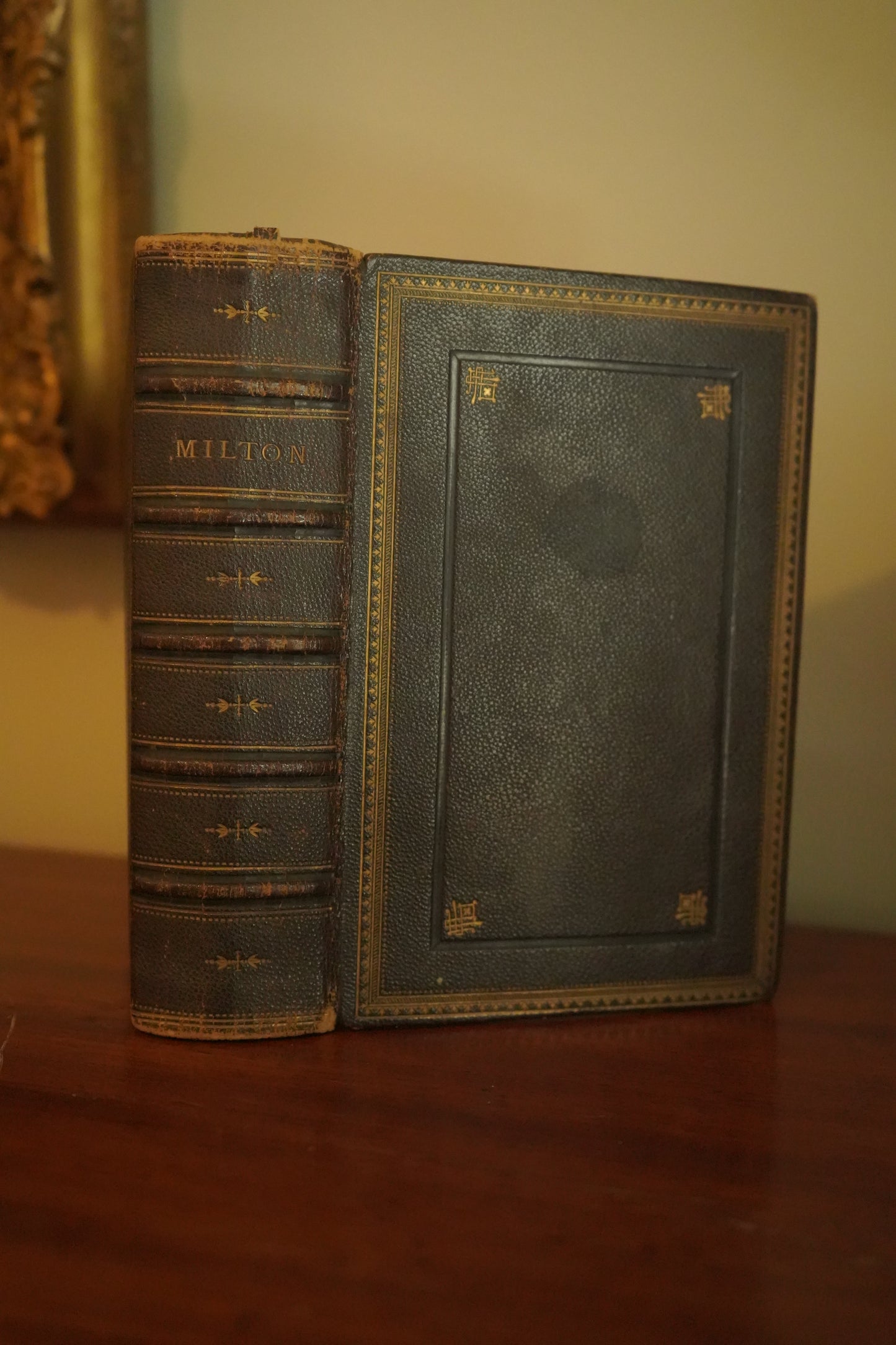 "The Poetical Works of John Milton " Poetry Dark Brown Full Leather Book