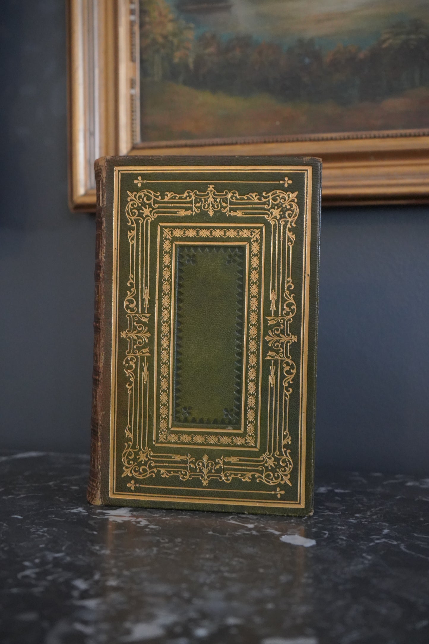 Antique Poetry Book The Complete Poetical Works of William Cowper Victorian Green Morocco Leather Binding c1853