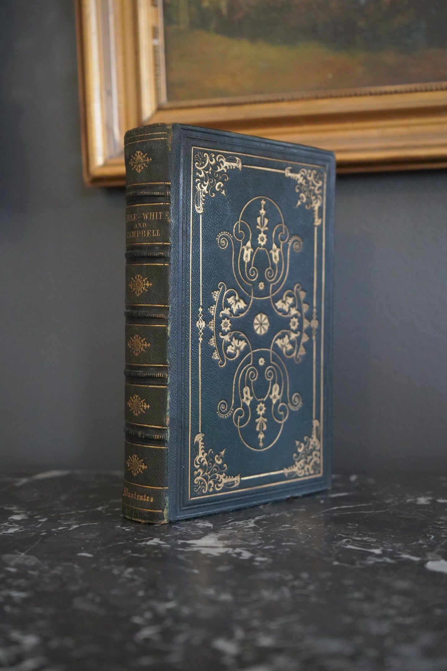 1855 Poetry "Poetical Works of Kirke White and Campbell" Full Dark Green Leather Book