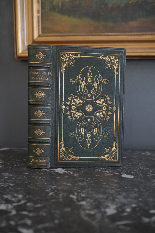 1855 Poetry "Poetical Works of Kirke White and Campbell" Full Dark Green Leather Book