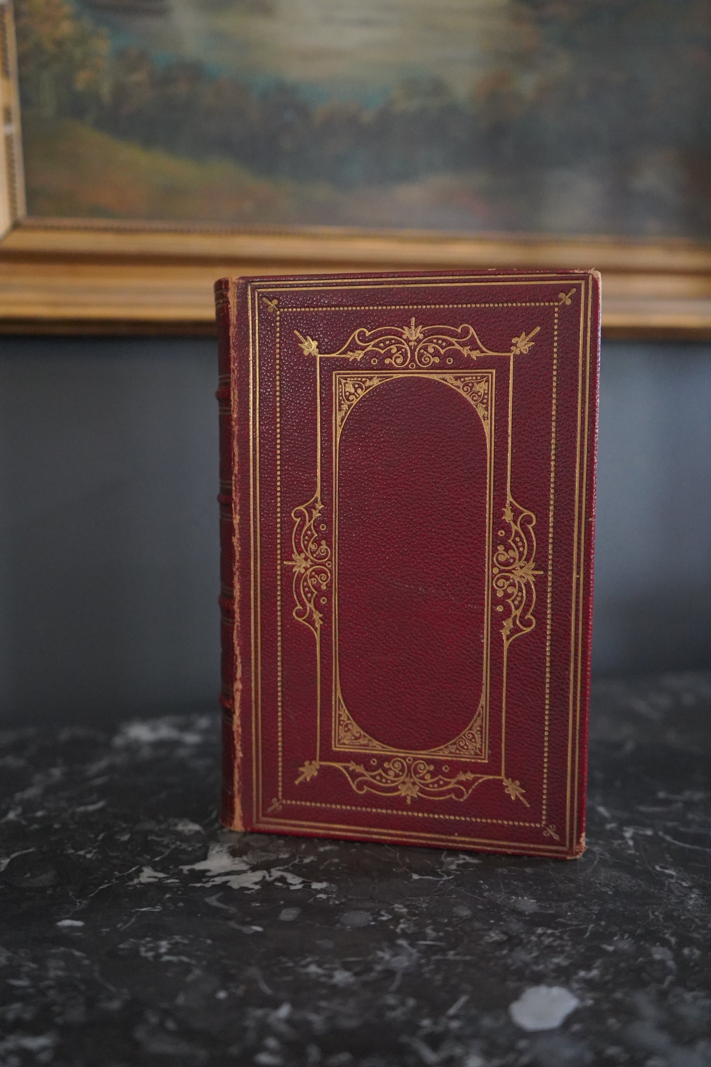 1875 "Poems" by Alfred Tennyson Red Fine Binding Full Leather Book, Antique Poetry Book