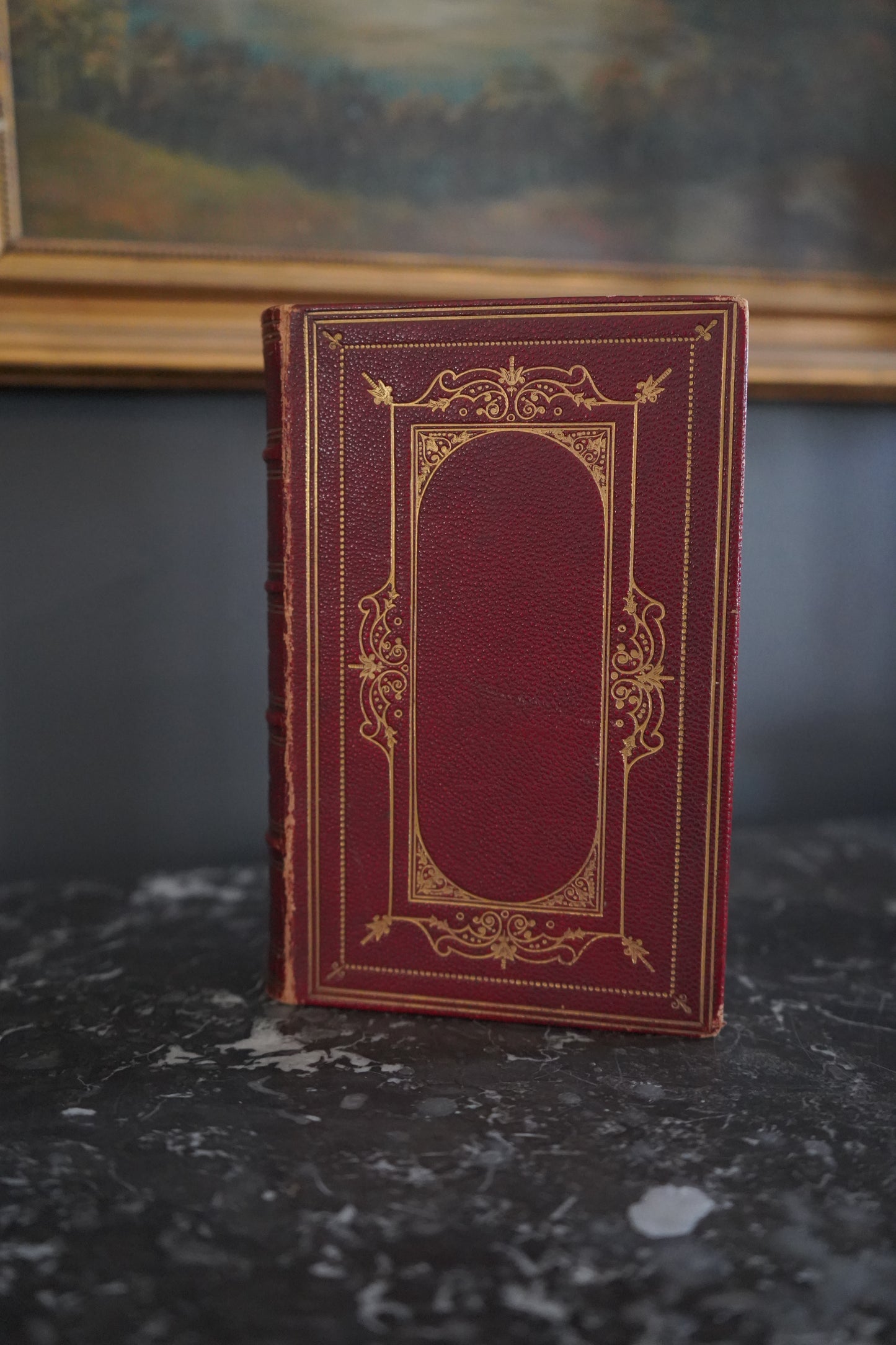 1875 "Poems" by Alfred Tennyson Red Fine Binding Full Leather Book, Antique Poetry Book