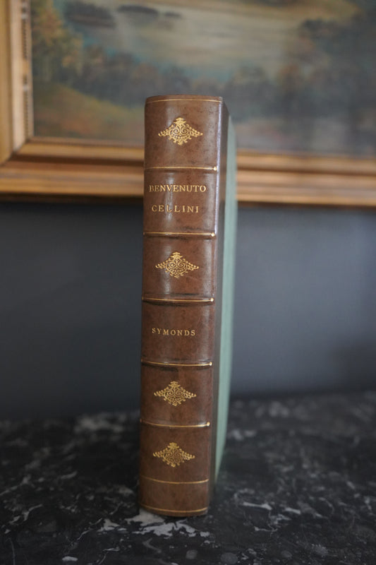 1911 "The Life of Benvenuto Cellini" Green Half Calf Leather Book, Illustrated