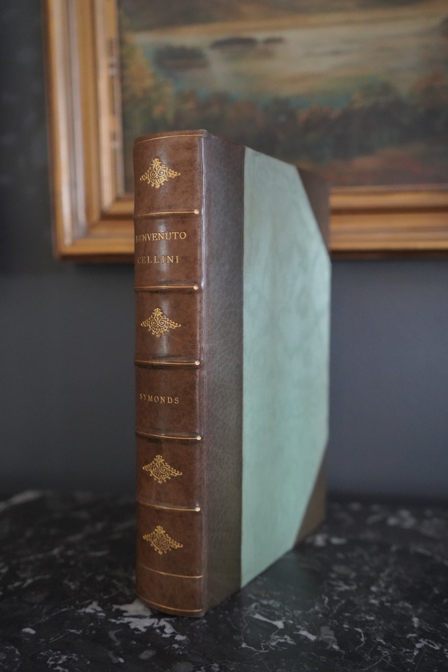 1911 "The Life of Benvenuto Cellini" Green Half Calf Leather Book, Illustrated