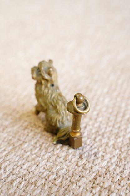 Antique Cast Brass Terrier Figure with Ringed Post