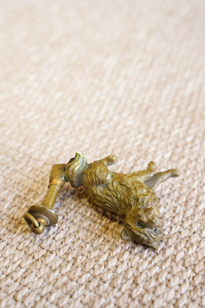 Antique Cast Brass Terrier Figure with Ringed Post
