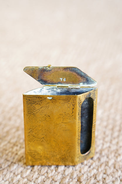Antique Japanese Engraved Brass Vesta Case, Mount Fuji