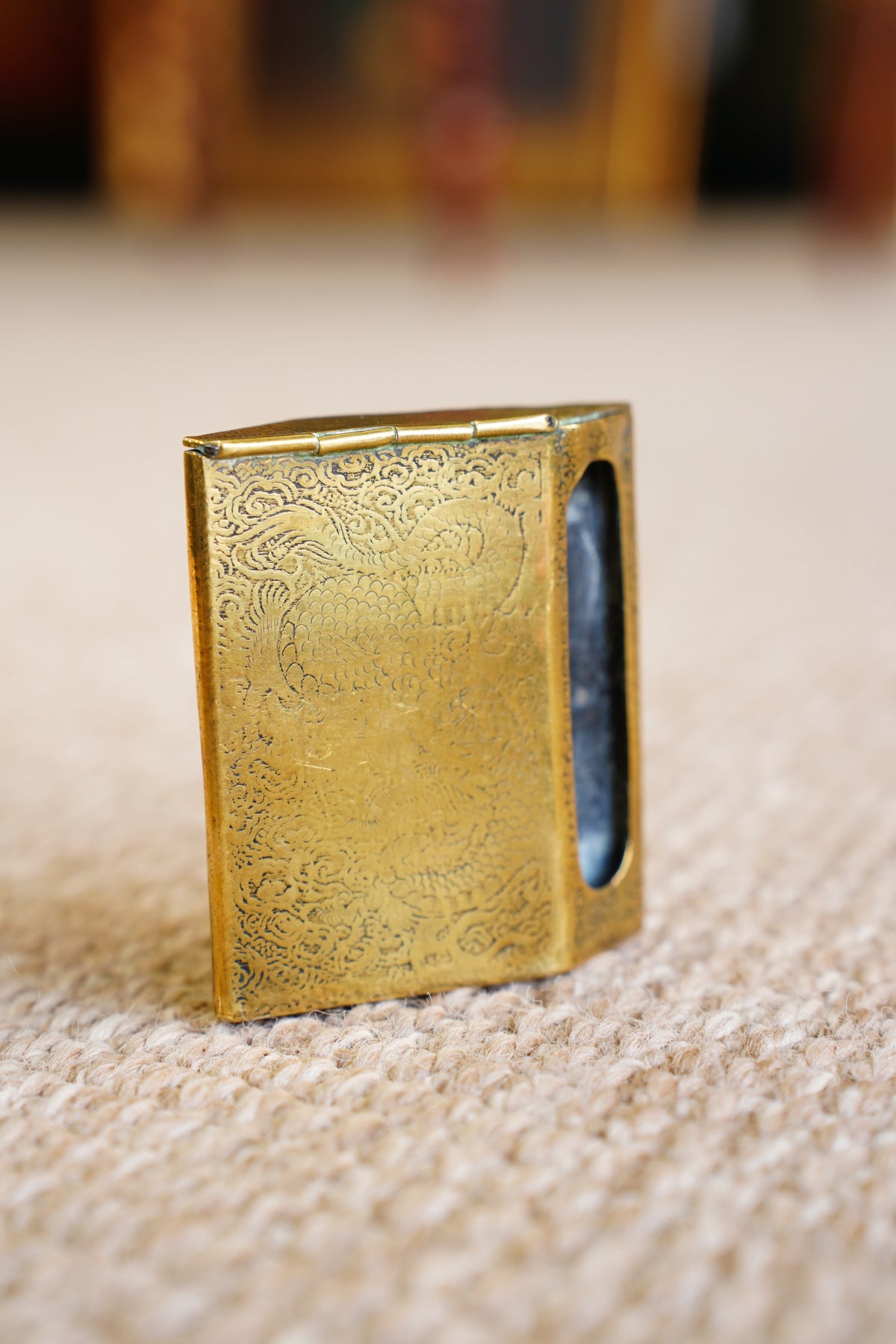 Antique Japanese Engraved Brass Vesta Case, Mount Fuji