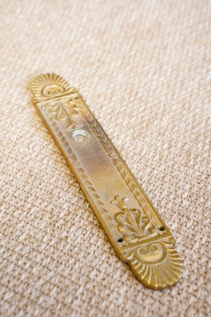Antique Cast Brass Door Back Plate, Scrolled Shell