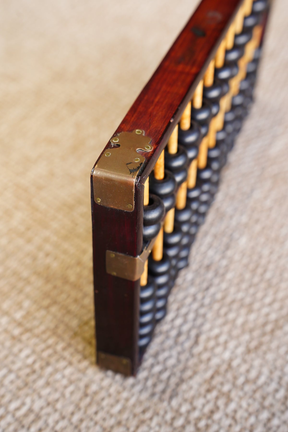 Vintage Chinese Suanpan Abacus, Hardwood, Bamboo and Brass