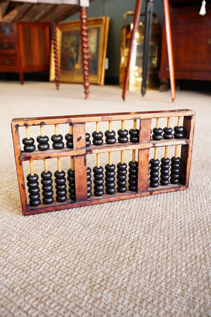 Vintage Chinese Suanpan Abacus, Hardwood, Bamboo and Brass