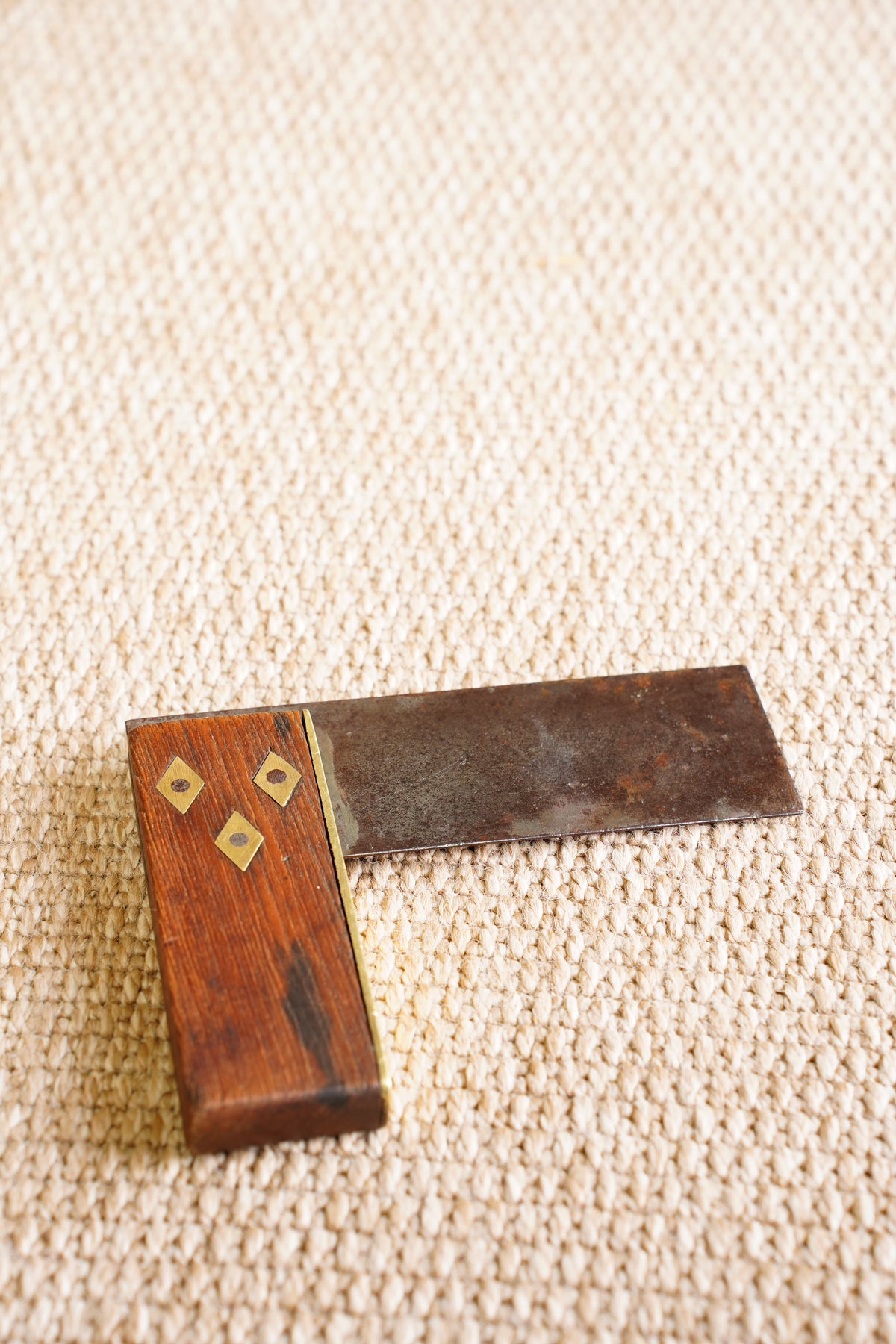 Antique Wood and Brass Try Square with Diamond Inlays