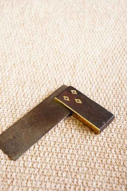 Antique Wood and Brass Try Square, 4 Inch Faced Stock