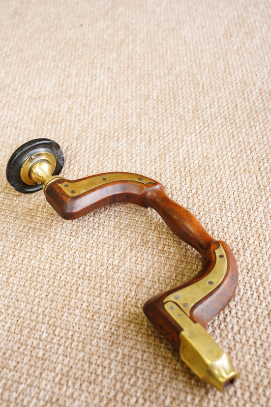Antique Victorian Brass Framed Carpenter's Brace Hand Drill, Ebony and Bone